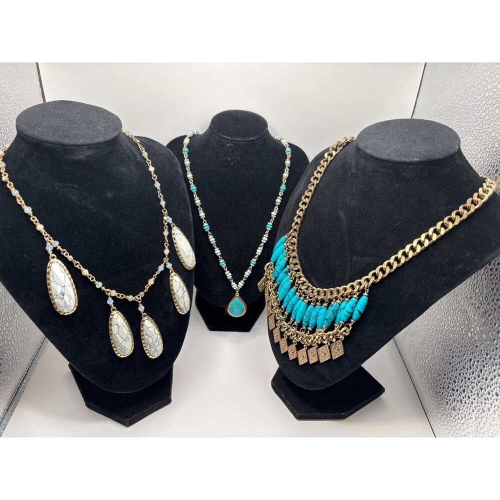 Fashion Necklace (3) Lot Faux Turquoise Howlite Egyptian Revival Native American